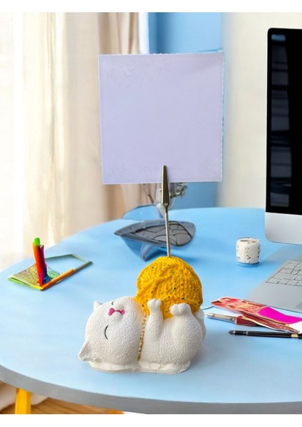 Sevimli Sarı Puantiyeli Yumaklı Kedi Fotoğraf Not Tutacağı Ofis Masası Hediyelik Tutucu fiyatları