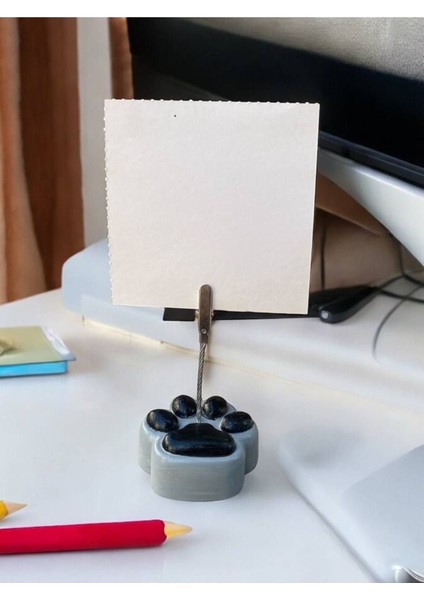 Gri Siyah Sevimli Kedi Patisi Fotoğraf Not Tutacak Pati Ofis Masası Hediyelik