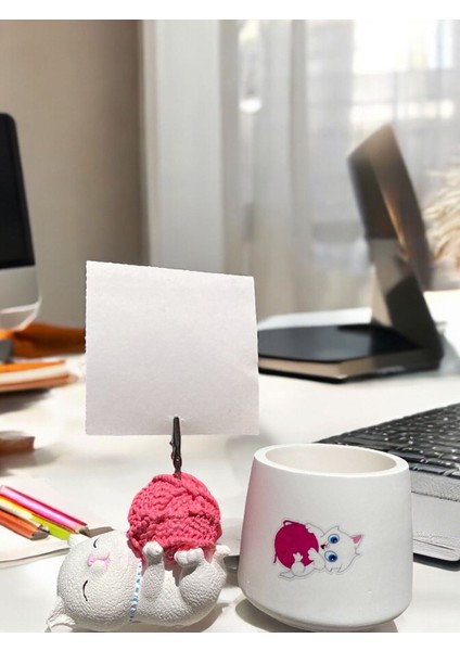 Tatlı Pembe Yumaklı Kawaii Sevimli Kedi Fotoğraf Tutucu Not Tutacak Kalemlik Ofis Seti Hediyelik fiyatları