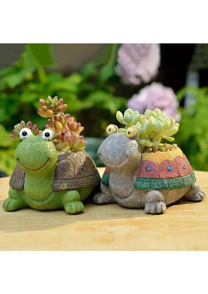 Ikili Kaplumbağa Saksı Seti 2 Adet Dekoratif