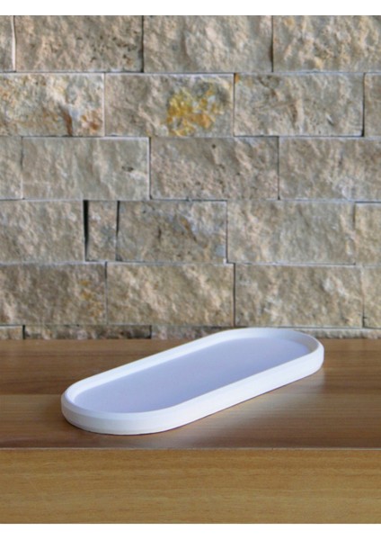 Mum, Saksı ve Takı Tabağı Oval 24X9 cm Dekoratif Hediyelik Ham Beyaz