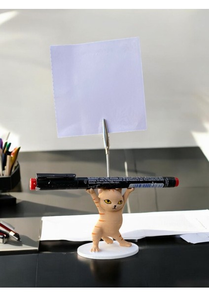 Turuncu Çizgili Kalem Tutabilen Dansçı Kedi Fotoğraf Not Tutacağı Ofis Masası Hediyelik fiyatları