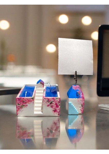 Santorini - Mikanos - Alaçatı Konseptli Ev Mum / Ev Not Fotoğraf Tutuculu Hediyelik Ofis Seti fiyatları