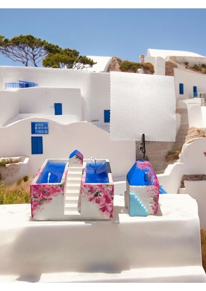 Santorini - Mikanos - Alaçatı Konseptli Ev Mum / Ev Not Fotoğraf Tutuculu Hediyelik Ofis Seti modelleri