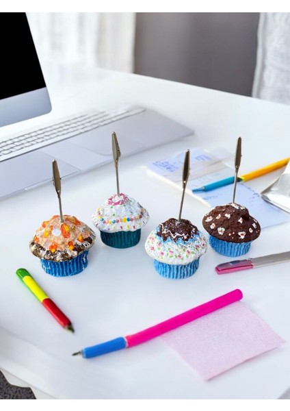 4'lü Mavi Tonları Cupcake Muffin Çikolata Kremşanti Süslü Hediyelik Ofis Masası Tutacak fiyatları