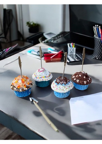 4'lü Mavi Tonları Cupcake Muffin Çikolata Kremşanti Süslü Hediyelik Ofis Masası Tutacak modelleri