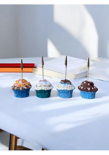 4'lü Mavi Tonları Cupcake Muffin Çikolata Kremşanti Süslü Hediyelik Ofis Masası Tutacak indirimleri