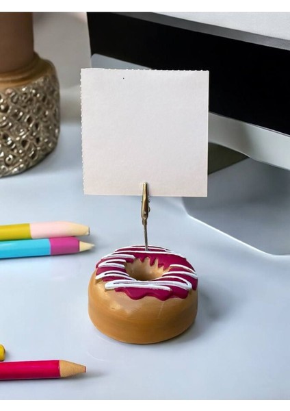 Vişne Pasta Süsü Desenli Donut Model Temalı Fotoğraf Not Tutacak Ofis Masası Not Tutacağı Hediyelik
