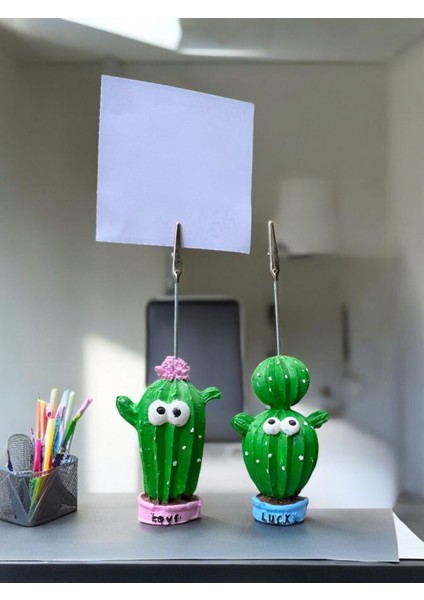 Love ve Lucky Temalı 2'li Sevimli Kaktüs Fotoğraf Not Tutacağı Ofis Masası Not Tutucu Hediyelik modelleri
