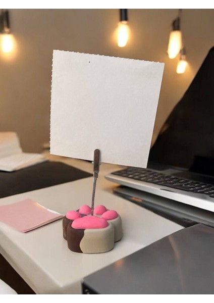 Bej Kahve Pembe Sevimli Kedi Patisi Fotoğraf Not Tutacak Pati Ofis Masası Hediyelik indirimleri