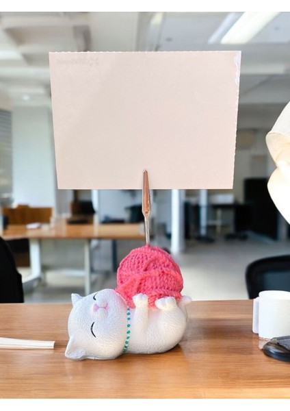 Tatlı Pembe Kawaii Yumaklı Kedi Fotoğraf Not Tutacak Ofis Masası Not Tutacağı