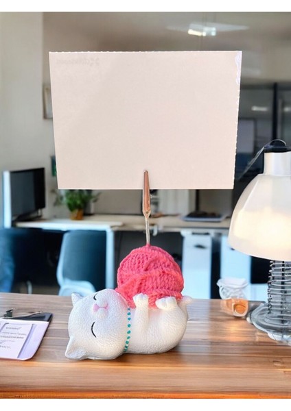 Tatlı Pembe Kawaii Yumaklı Kedi Fotoğraf Not Tutacak Ofis Masası Not Tutacağı