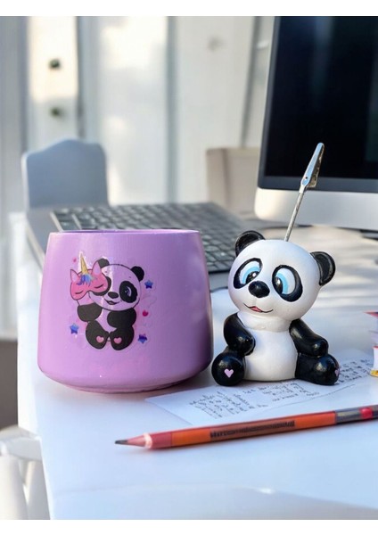 Sevimli Panda Desenli Fotoğraf Not Tutacağı - Lila Panda Temalı Kalemlik Ofis Seti Hediyelik Tutucu fiyatları