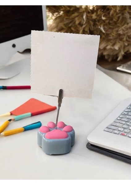 Gri Pembe Sevimli Kedi Patisi Fotoğraf Not Tutacak Pati Ofis Masası Hediyelik