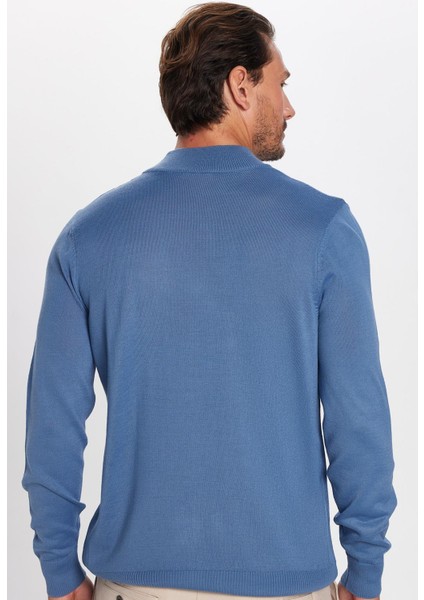 Erkek Slim Fit Dar Kesim Yarım Balıkçı Yaka Düz Indigo Triko Kazak indirimleri