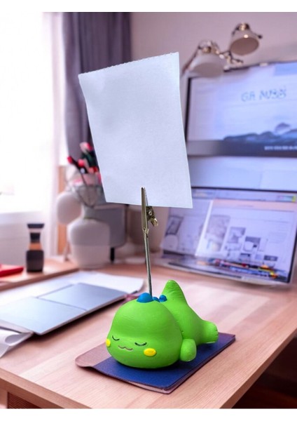 Sevimli Yorgun Yeşil Dinozor Temalı Fotoğraf Not Tutacağı Ofis Masası Not Tutucu Hediyelik