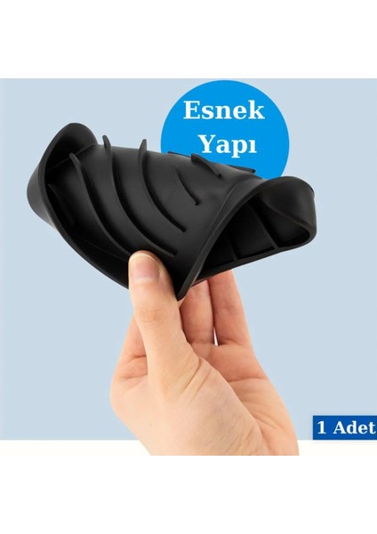 Gri Silikon Mutfak, Banyo Su Giderli Vantuzlu Esnek Sabunluk