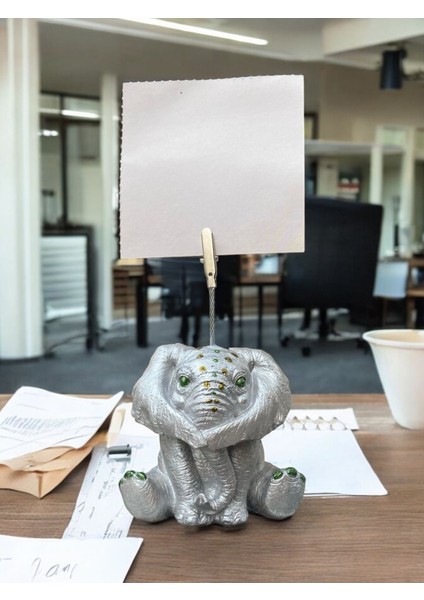 Gümüş Fil Temalı Not Tutacağı Fotoğraf Tutacak Tutucu Ofis Seti Hediyelik