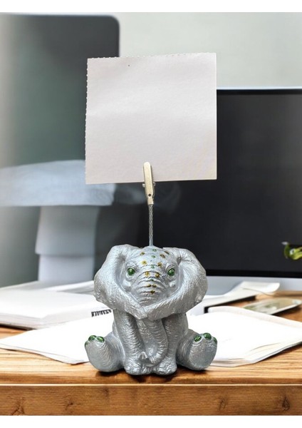 Gümüş Fil Temalı Not Tutacağı Fotoğraf Tutacak Tutucu Ofis Seti Hediyelik modelleri