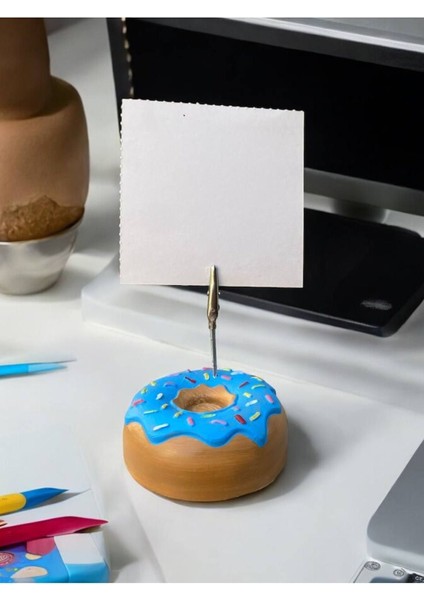 Mavi Jöleli Desenli Donut Model Temalı Fotoğraf Not Tutacak Ofis Masası Not Tutacağı Hediyelik