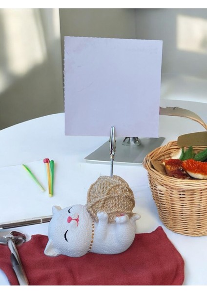 Açık Altın Yumaklı Yatan Kawaii Kedi Temalı Not Tutacağı Fotoğraf Tutacak Tutucu Ofis Hediyelik fiyatları