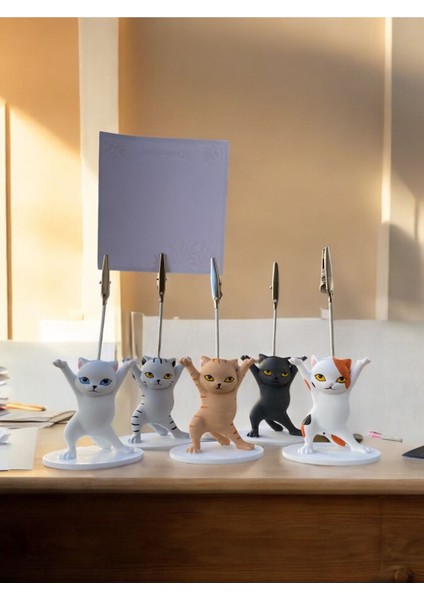 5li Renk Kalem Tutabilen Dansçı Kedi Fotoğraf Not Tutacağı Ofis Masası Hediyelik modelleri