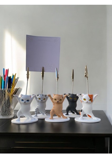 5li Renk Kalem Tutabilen Dansçı Kedi Fotoğraf Not Tutacağı Ofis Masası Hediyelik fırsatları