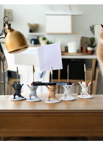 5li Renk Kalem Tutabilen Dansçı Kedi Fotoğraf Not Tutacağı Ofis Masası Hediyelik indirimleri