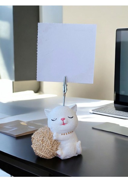 Açık Altın Yumaklı Oturan Kawaii Kedi Temalı Not Tutacağı Fotoğraf Tutacak Tutucu Ofis Hediyelik fiyatları