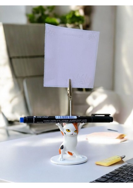 Turuncu Benekli Kalem Tutabilen Dansçı Kedi Fotoğraf Not Tutacağı Ofis Masası Hediyelik fiyatları