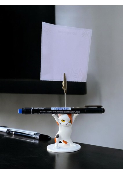 Turuncu Benekli Kalem Tutabilen Dansçı Kedi Fotoğraf Not Tutacağı Ofis Masası Hediyelik modelleri