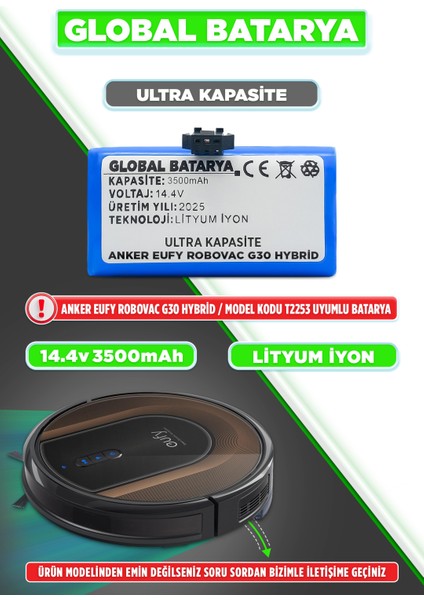 Anker Eufy Robovac G30 Hybrid Uyumlu Akıllı Robot Süpürge Bataryası 14.4V 3500MAH Li-Ion Pil (Ultra Kapasite)
