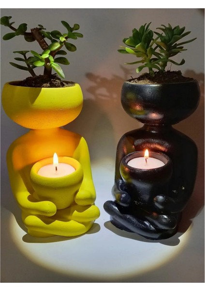 Siyah Yoga Sukulent Saksısı 2'li Set modelleri