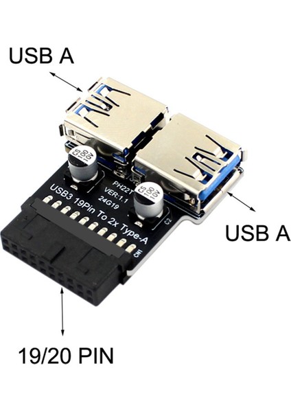 19PIN - Çift Usb3.0/3.1 Adaptörü 19P/20P - Çift Tip-A Dişi (Yurt Dışından)