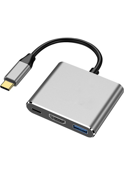 3'ü 1 Arada Type C - HDMI Adaptörü 4K 1080P USB Hub Yerleştirme Istasyonu Gri (Yurt Dışından)