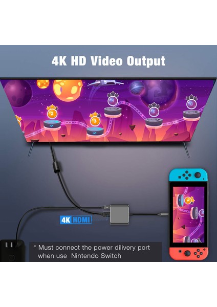3'ü 1 Arada Type C - HDMI Adaptörü 4K 1080P USB Hub Yerleştirme Istasyonu Gri (Yurt Dışından)