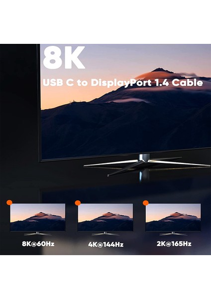 Kablo USB Ca Displayport De 8 K/60 Hz, USB Tip Ca Dp 1.4 (Yurt Dışından)