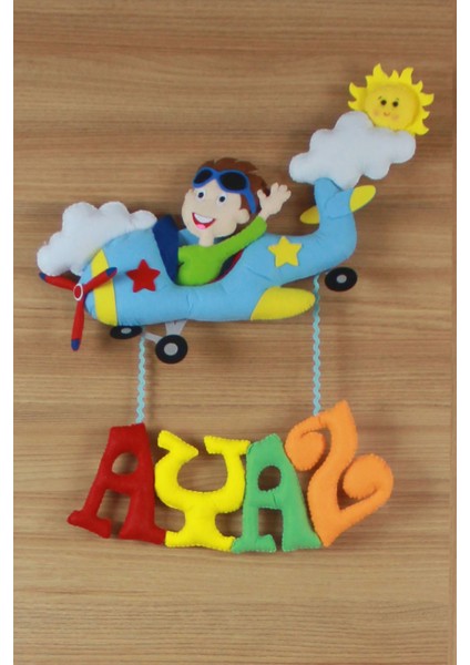Ayaz Isimli Uçak Erkek Bebek Odası Kapı Süsü
