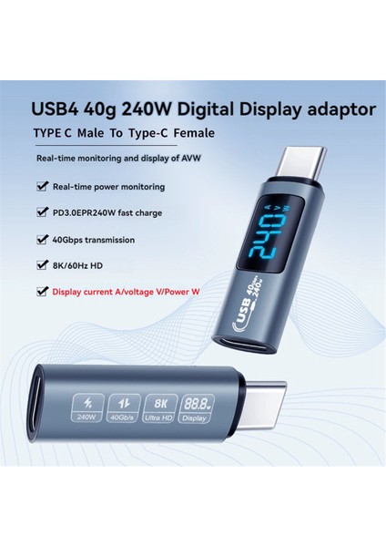 USB C Otg Adaptörü Type C'den USB Type-C'ye 40GBPS 240W Adaptörü Gri Gri (Yurt Dışından)