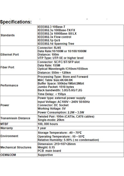 Pcba Ethernet Fiber Alıcı-Verici Dönüştürücü Anahtarı Sc 10/100M Ab Fişi (Yurt Dışından)