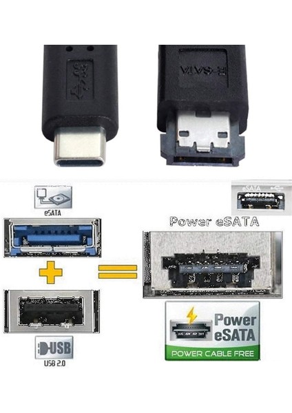 Esata - USB C Kablosu USB Tip C Erkek Ana Bilgisayardan Esata Esatap HDD Kablosu (Yurt Dışından)