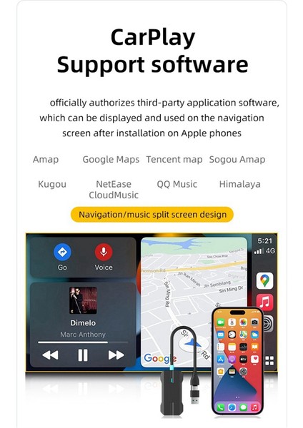 Usb/type C 2'si 1 Arada Kablosuz Carplay Adaptörü Kabloludan Kablosuza (Yurt Dışından)
