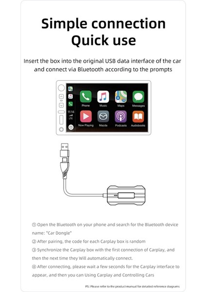 Usb/type C 2'si 1 Arada Kablosuz Carplay Adaptörü Kabloludan Kablosuza (Yurt Dışından)