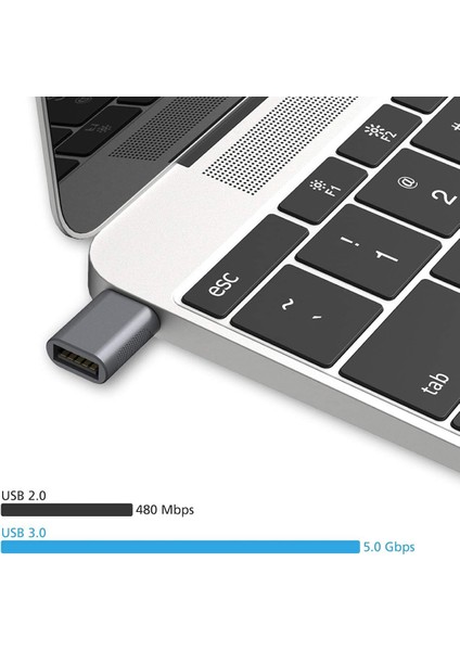 USB C - USB Adaptörü, Tip C Erkek - USB 3.0 Dişi Adaptörü, Gri (Yurt Dışından)