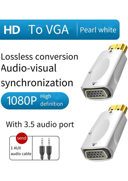 HDMI Uyumlu VGA Adaptörü Hd 1080P Ses Dönüştürücü Beyaz (Yurt Dışından) modelleri