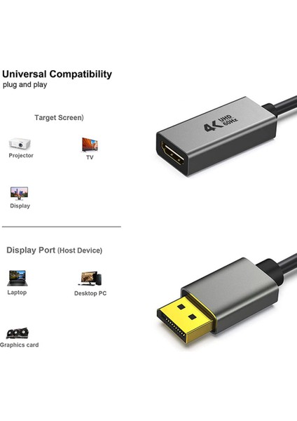 4K Display Port - HDMI Uyumlu Adaptör, (Yurt Dışından)