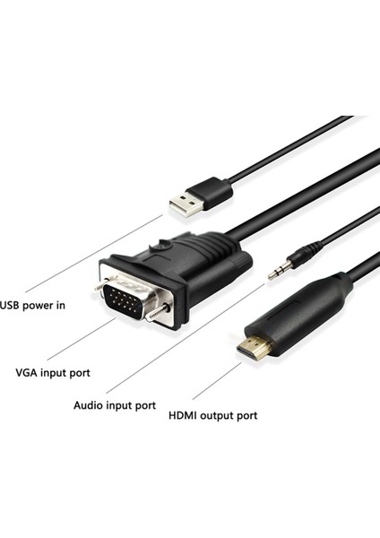1.8m VGA - HDMI Kablosu VGA2HDMI Ses Video Adaptörü Hdtv Pc Için (Yurt Dışından)
