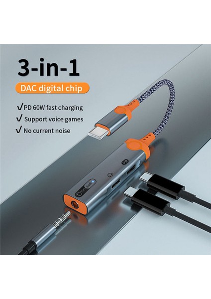 3'ü 1 Arada Kulaklık Jakı Adaptörü PD60W Hızlı Şarj Ayırıcı-B (Yurt Dışından) fiyatları