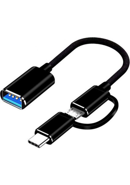 2'si 1 Arada USB 3.0 Otg Adaptör Kablosu Type-C Micro-Usb'den USB 3.0'a-Siyah (Yurt Dışından)