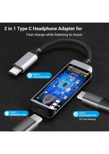 Şarjlı USB C Ayırıcı USB C Ayırıcı 1 Giriş 2 Çıkış Ses Kulaklık (Yurt Dışından)